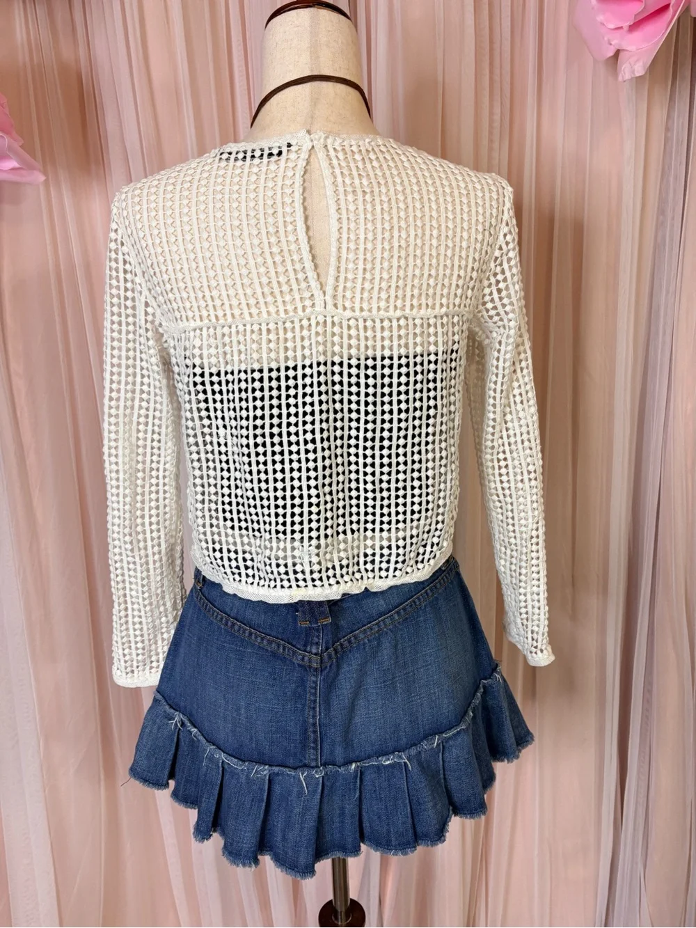 Zara Woman White Crochet Lace Openwork Top XS
